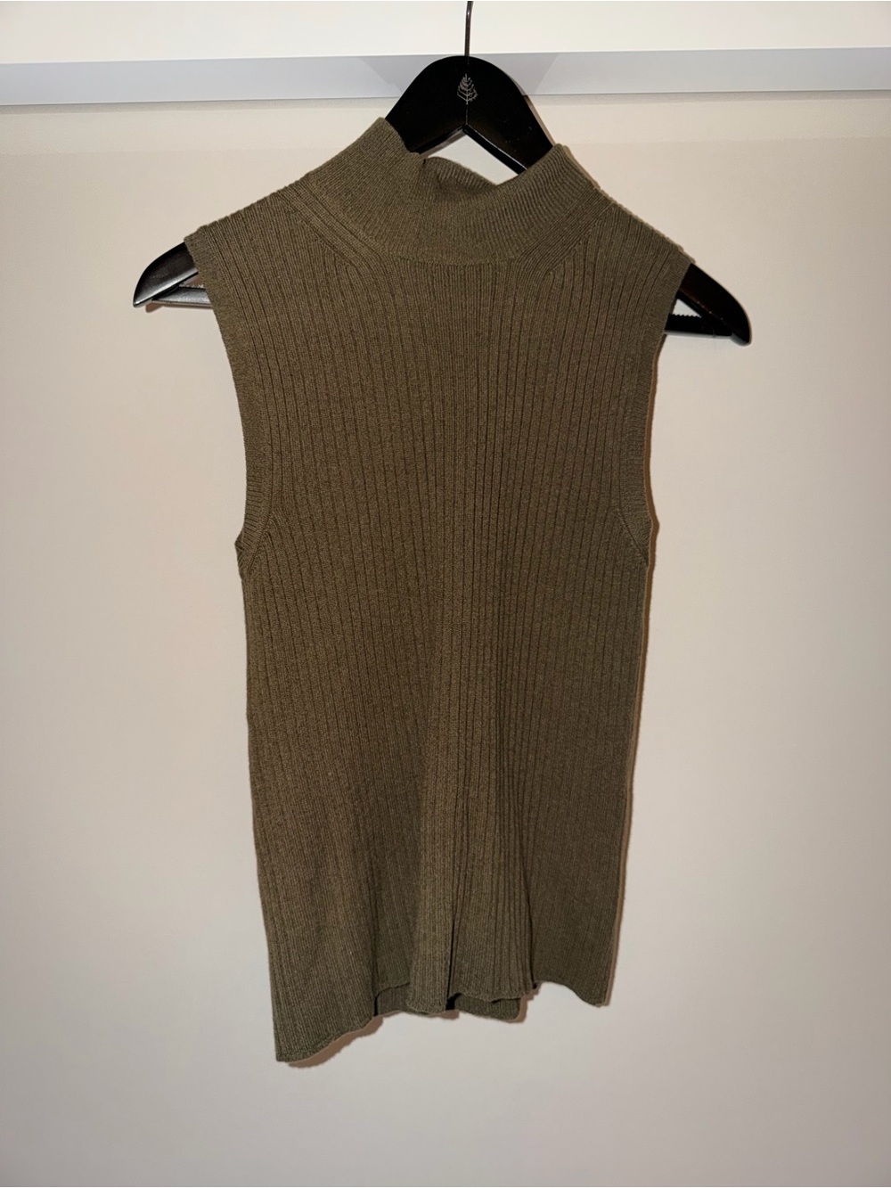 Calvin Klein Collection Olive Ribbed Sleeveless Mock Neck Tank